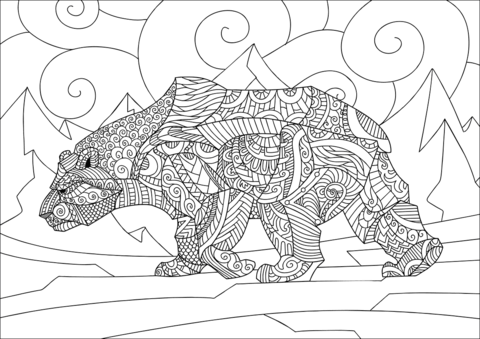 Zentangle Polar Bear Coloring Page